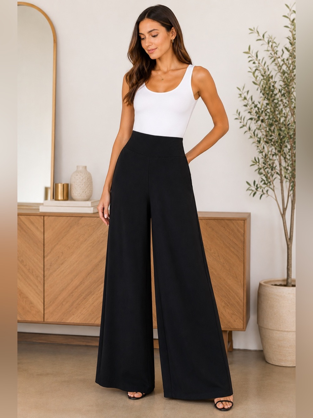 MASSIMO High-Waist Wide Palazzo Leg Pants Large